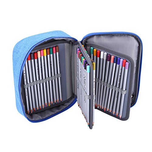 Federmäppchen mit 72 Fächern, Federmappe Federtasche Große Kapazität Bleistift Beutel Abnehmbar Stiftemappe mit Reißverschluss für Mädchen Jungen Einschulung Schulanfang(Blau) von Ejoyous