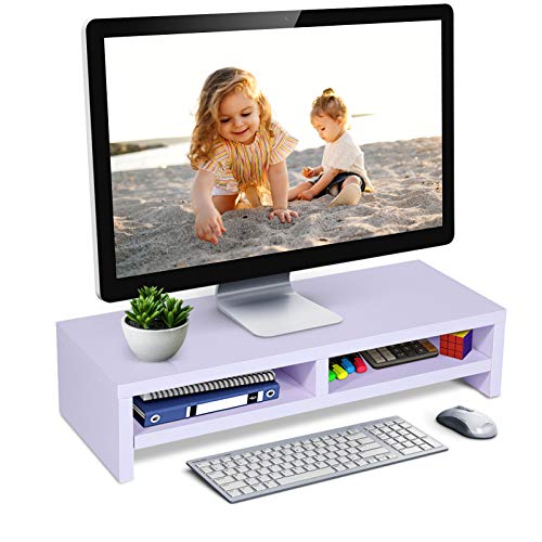Monitorständer Bildschirmständer, Laptopständer aus Holz Weiß PC Desktop Bildschirmerhöhung mit Offenes Fach, Tischaufsatz Erhöhung Monitorerhöhung Organizer 50 x 20 x 11.7cm von Ejoyous