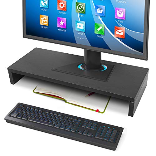 Monitorständer Holz, Monitor Ständer Bildschirmständer PC Bildschirm Ständer Massivholz für Laptop Computer Notebook iMac PC Schwarz 50 * 20 * 7,7cm von Ejoyous