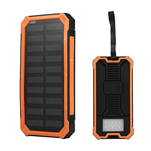 Solar Powerbank, 20000 MAh Solar Ladegerät USB 2 Ausgänge Kabellose Powerbank Schnellladung Handy-Ladegerät mit Taschenlampe für Camping Wandern Ausflüge Im Freien(Orange) von Ejoyous