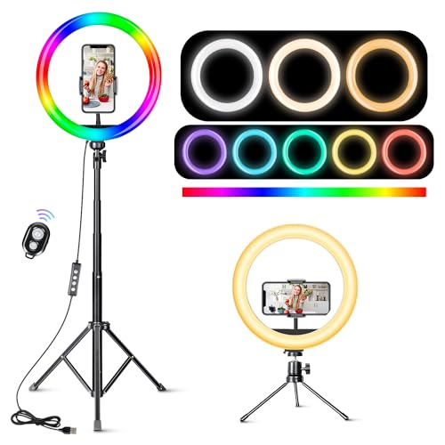 12-Zoll RGB Ringlicht mit Stativ Handy, Selfie Ringlicht mit Fernbedienung, 15 RGB-Modi und 10 Helligkeiten, Tisch LED Ring Light für YouTube, Selfie, Makeup, Fotografie 12-Zoll RGB Ringlicht mit Stativ Handy, Selfie Ringlicht mit Fernbedienung, 15 RGB-Modi und 10 Helligkeiten, Tisch LED Ring Light für YouTube, Selfie, Makeup, Fotografie von Ekasoco