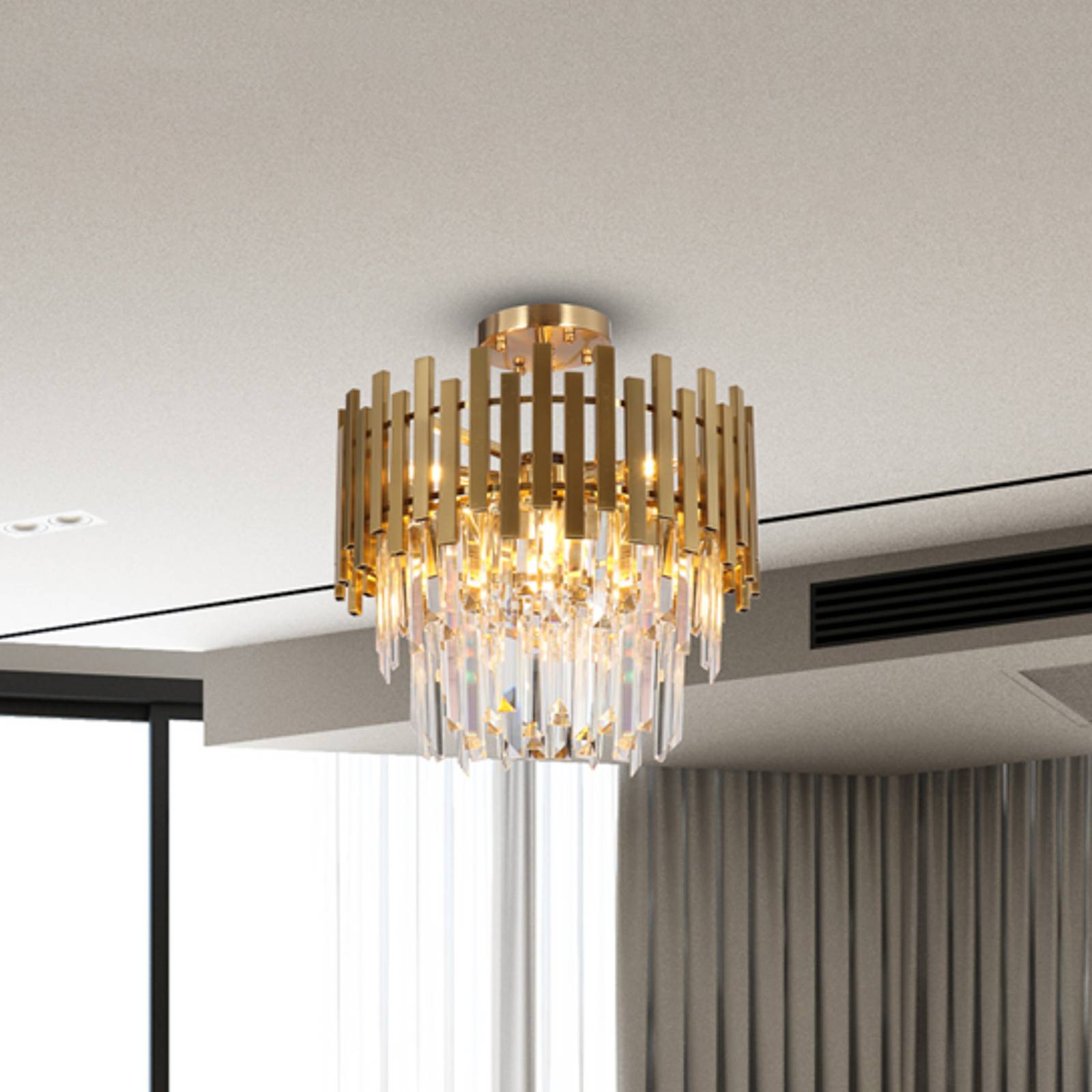 Deckenlampe Aspen, Metall goldfarben, Glaskristalle, Ø 45 cm Deckenlampe Aspen, Metall goldfarben, Glaskristalle, Ø 45 cm von Eko-Light