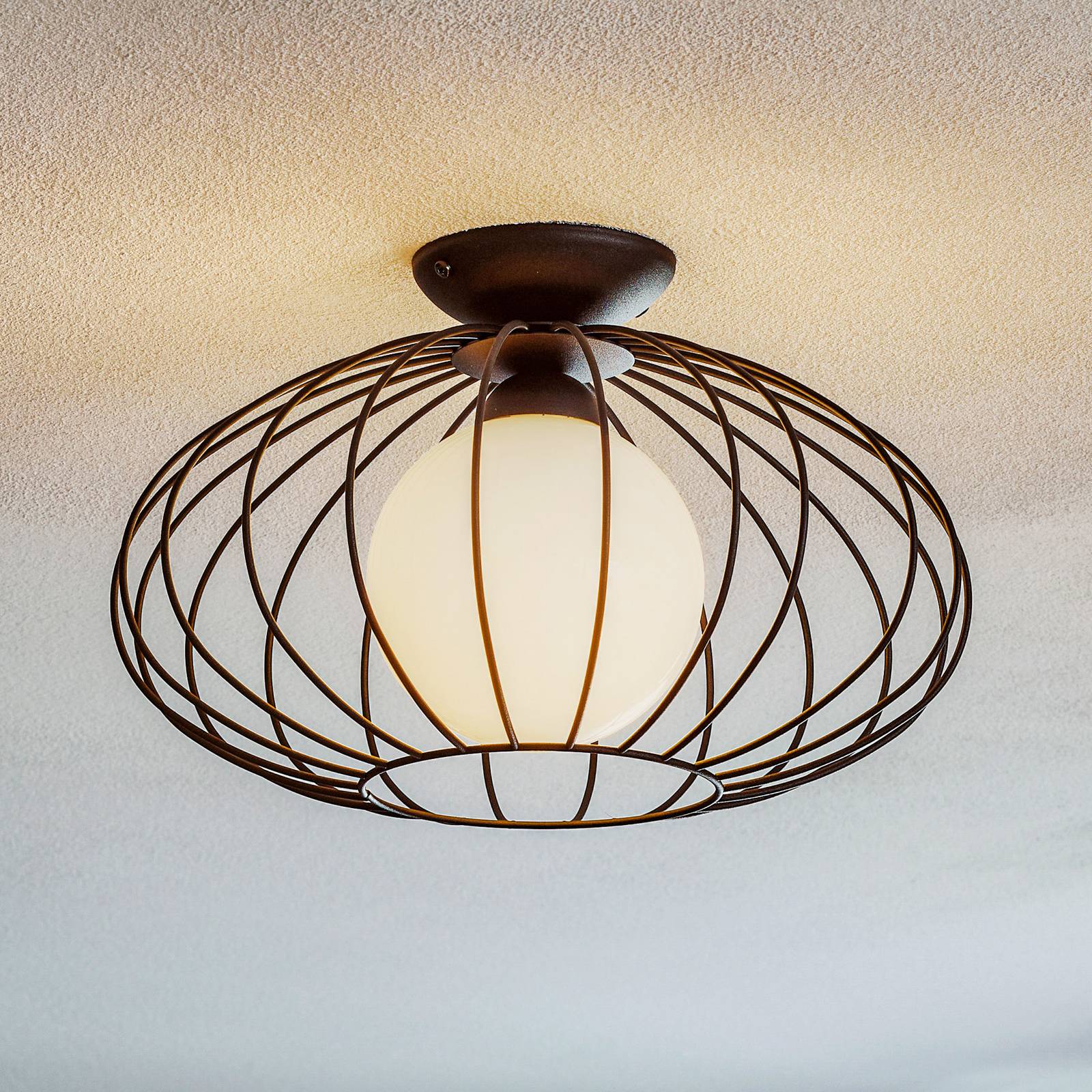 Deckenlampe Kronos, Käfig schwarz, eine Opalkugel Deckenlampe Kronos, Käfig schwarz, eine Opalkugel von Eko-Light