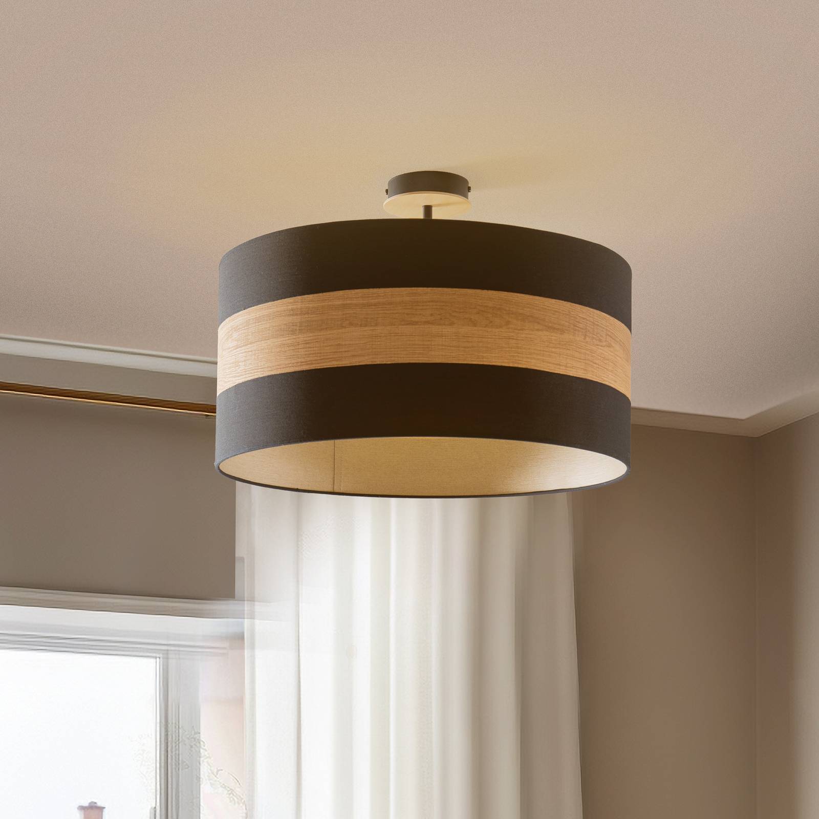 Deckenleuchte Terra aus Holz und Textil, schwarz Deckenleuchte Terra aus Holz und Textil, schwarz von Eko-Light