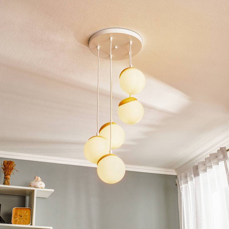Hängeleuchte Sfera 5-flammig Glas/Holz hell von Eko-Light