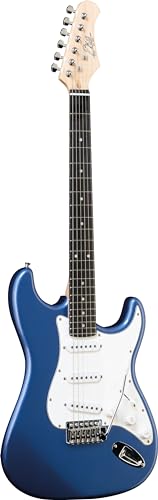 EKO GUITARS - S-300 METALLIC BLUE, E-Gitarre Stratocaster-Form, Konfiguration S/S/S, 22 Tasten, Farbe Chrom Rot von Eko