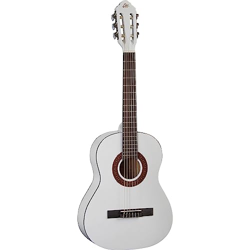 EKO Guitars - CS-5 WHITE Klassikgitarre Serie Studio 3/4 Maßstab, Top aus Agathis, Bänder und Boden aus laminiertem Lindenholz, Griff aus Mahagoni, Griffbrett aus Birke, inklusive Tasche, Farbe Weiß von Eko