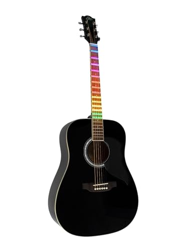 EKO Guitars - Ranger BLK VISUAL NOTE, Dreadnought "Visual Note", Top aus Fichte, Bänder und Boden aus Linden, LED-Folie "Visual Note", die mit der App verbunden ist, Farbe Schwarz von Eko