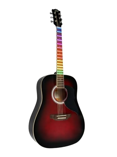 EKO Guitars - Ranger Red VISUAL NOTE, Dreadnought "Visual Note", Top aus Fichte, Bänder und Boden aus Linden, LED-Folie "Visual Note", die mit der App verbunden ist, Farbe Rot von Eko