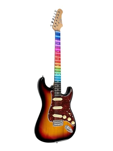 EKO Guitars - S-300 Sunburst VISUAL NOTE, E-Gitarre "Visual Note", Pappel-Körper, Ahorngriff, Harz-Tastatur, Visual Note-Folie, die mit der App verbunden ist, Farbe Sunburst von Eko