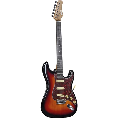 Spencer by Eko ST10 Sunburst E-Gitarre, Korpus Pappel, Hals aus Ahorn, Griffbrett aus Kunstharz, 3 Tonabnehmer S-S-S, Lautstärkeregler und 2 Tonstufen, 5-Wege-Schalter, Brücke mit Tremolohebel, Spencer by Eko ST10 Sunburst E-Gitarre, Korpus Pappel, Hals aus Ahorn, Griffbrett aus Kunstharz, 3 Tonabnehmer S-S-S, Lautstärkeregler und 2 Tonstufen, 5-Wege-Schalter, Brücke mit Tremolohebel, von Eko