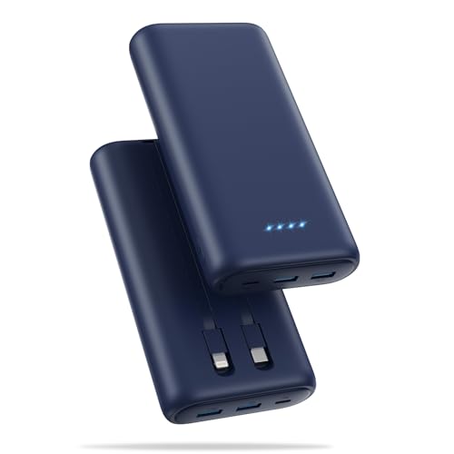 Ekrist Power Bank 26800mAh, PD 25W QC 4.0 Schnellladung USB C Powerbank, 5 Ausgänge 2 Eingänge Externe Handyakkus mit Eingebaute Kabel & 4 LED-Anzeigen Akkupack für iPhone 13/14/15/16, Samsung-Blau Ekrist Power Bank 26800mAh, PD 25W QC 4.0 Schnellladung USB C Powerbank, 5 Ausgänge 2 Eingänge Externe Handyakkus mit Eingebaute Kabel & 4 LED-Anzeigen Akkupack für iPhone 13/14/15/16, Samsung-Blau von Ekrist