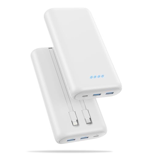 Ekrist Power Bank 26800mAh, PD 25W QC 4.0 Schnellladung USB C Powerbank, 5 Ausgänge 2 Eingänge Externe Handyakkus mit Eingebaute Kabel & 4 LED-Anzeigen Akkupack für iPhone 13/14/15/16, Samsung-Weiß Ekrist Power Bank 26800mAh, PD 25W QC 4.0 Schnellladung USB C Powerbank, 5 Ausgänge 2 Eingänge Externe Handyakkus mit Eingebaute Kabel & 4 LED-Anzeigen Akkupack für iPhone 13/14/15/16, Samsung-Weiß von Ekrist