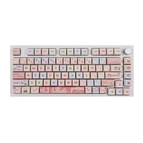 Elacgap Tastenkappen, 133 Tasten, XDA-Profil, PBT-Tastenkappen, Farbstoff-Sublimation, niedliches rosa Cartoon-Tastenkappen-Set für Cherry Gateron MX-Schalter, mechanische Tastatur, cremefarben von Elacgap