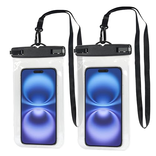 Elalove 2 Stück wasserdichte Handyhüllen (7 Zoll), transparent mit schwarzem Verschluss – für Schwimmen, Tauchen & Wassersport von Elalove