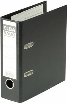 ELBA Ordner rado plast - DIN A5 hoch, Rückenbr.: 75 mm, sw schwarz, Einband außen / innen PVC, auswechselbares (10597 SW) von Elba