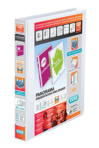 Elba Panorama Präsentationsordner PVC 3 Einstecktaschen außen 4 D-Ringe 25 mm A4 10 Stück weiß von Elba