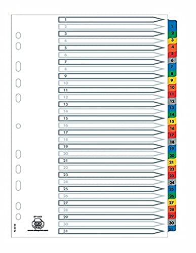Oxford 31-teiliges Register/Trennblätter aus PP, DIN A4 mit Zahlen 1-31/ register 1-31 /Trenn-Blätter für die Ordner-Organisation im Büro von Elba