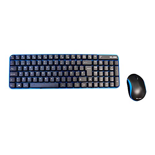 Elbe PTR-101 – Pack kabellose Tastatur und Maus, automatische Kopplung, Nano-USB-Empfänger, 3D-optische Maus, Empfänger an der Unterseite der Maus, blau-schwarz von Elbe