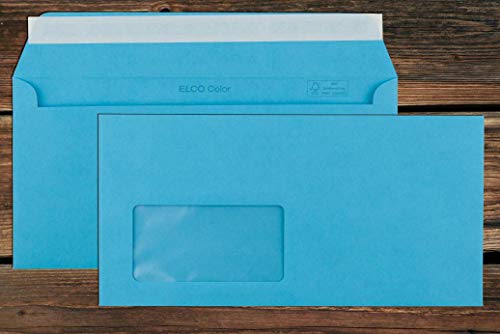 Blaue Elco Color Briefumschläge mit Fenster (lasertauglich) / 114 x 229 mm (DL) / mit Abziehstreifen/haftklebend / 250 Stück von Elco Office Color