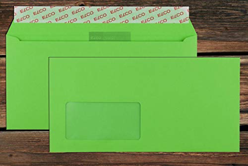 Leuchtend grüne Elco Color Briefumschläge mit Fenster (lasertauglich) / 114 x 229 mm (DL) / mit Abziehstreifen/haftklebend / 250 Stück von Elco Office Color