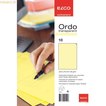 10 x Elco Organisationsmappe Ordo transparent Papier A4 220x310 mm gel von Elco