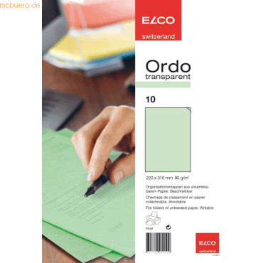 10 x Elco Organisationsmappe Ordo transparent Papier A4 220x310 mm grü 10 x Elco Organisationsmappe Ordo transparent Papier A4 220x310 mm grü von Elco