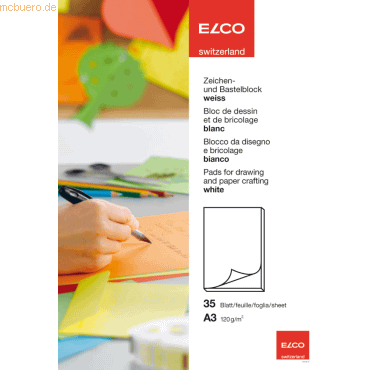 10 x Elco Zeichenblock Color A3 120g/qm weiß von Elco