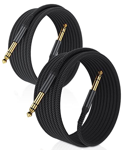 Elebase 6,35mm TRS Gitarrenkabel 4.5M 2Stück,1/4" Stecker Stereo Instrumentenkabel,Nylon Geflochten 6.3mm Klinke auf 6.3mm Klinke Audio Kabel Lärmschutz für Verstärker Gitarre, Bass, Tasteninstrument von Elebase