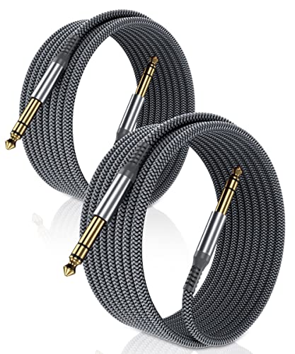 Elebase 6,35mm TRS Gitarrenkabel 4.5M 2Stück,1/4" Stecker Stereo Instrumentenkabel,Nylon Geflochten 6.3mm Klinke auf 6.3mm Klinke Audio Kabel Lärmschutz für Verstärker Gitarre, Bass, Tasteninstrument von Elebase