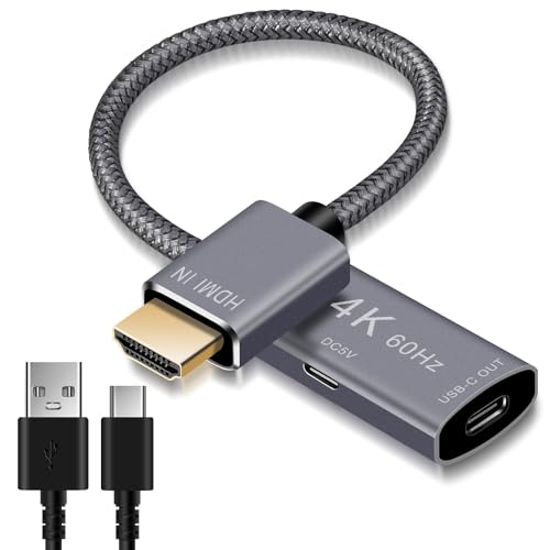 Elebase HDMI Stecker auf USB-C Buchse Kabel Adapter mit Micro USB Ladenkabel, HDMI Eingang auf USB Typ C 3.1 Ausgang Konverter, 4K 60Hz Thunderbolt 3 Adapter für Neue MacBook Pro, Mac, Surface von Elebase