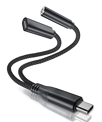 Elebase USB Type C zu 3,5-mm-Audioadapter und Ladegerät,2-in-1 1/4 mm-Kopfhörerbuchsen-Ladekabel für Samsung Galaxy Z Flip Fold5,S23 S22 S21 Note 10 20,iPhone 15 Plus Pro Max,iPad 2022 Air 4 5,Mini 6 von Elebase