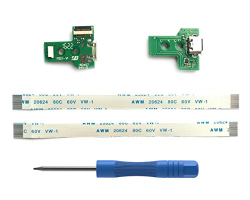 ElecGear 2 Stück JDS-030 USB Ladebuchse mit Flexkabel für PS4 Controller, Replacement Anschluss Platine Adapter, Reparatur Part Ladegerät Module Port, Battery Charging Board von ElecGear