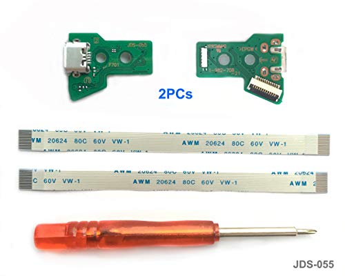 ElecGear 2PCs JDS-055 USB Ladebuchse mit Flexkabel für PS4 Controller, Replacement Anschluss Platine Adapter, Reparatur Part Ladegerät Module Port, Battery Charging Board für Playstation DualShock von ElecGear