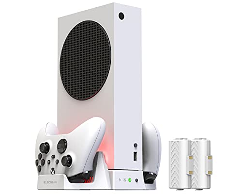 ElecGear Vertikale Kühlung und Ladestation für Xbox Series S, 2X Wiederaufladbare Akku Controller Batterie Ladegerät, Lüfter Kühler Ständer mit LED-Lichtern USB-Anschluss, Weiß, (TYX-0663) von ElecGear