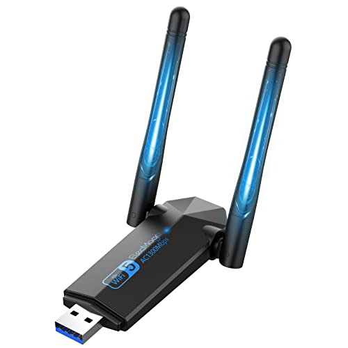 USB WLAN Stick , ElecMoga 1300Mbps USB 3.0 WLAN Adapter 2.4GHz/5.8GHz Dual Band Internet mit 2 x 5dBi Antenna für PC/Desktop/Laptop, Kompatibel mit Windows 11/10/8/7/Vista/XP, Mac OS von ElecMoga