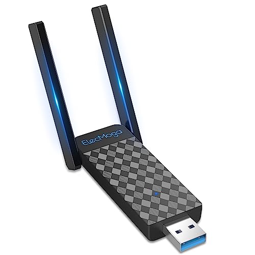 WLAN Stick , ElecMoga AC1300 USB 3.0 Adapter (867 Mbit/s 5GHz,400 Mbit/s 2.4GHz) Dual 5dBi WLAN Antenne for Laptop/Desktop/PC, Kompatibel mit Windows 11/10/8/7/Vista/XP, Mac OS von ElecMoga
