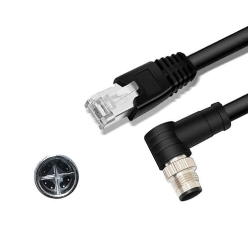M12 8-poliger X-Code-Stecker abgewinkelt auf RJ45-Stecker, hochflexibles Cat6-Industrie-Ethernet-Kabel, PVC-Twisted-Pair-Kabel, Schwarz von Elecbee