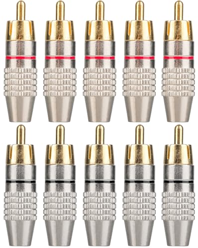 Elechood 10 x Cinch-Stecker, Lötstecker, goldfarben, Audio-Video-Kabel-Adapterstecker für Lautsprecher, Kabel, Wandplatte, Heimkino, Audio-Video-Empfänger, Verstärker und Soundsysteme von Elechood