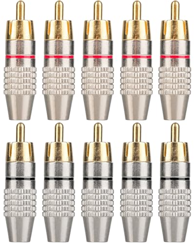 Elechood 10 x Cinch-Stecker, Lötstecker, goldfarben, Audio-Video-Kabel-Adapterstecker für Lautsprecher, Kabel, Wandplatte, Heimkino, Audio-Video-Empfänger, Verstärker und Soundsysteme von Elechood