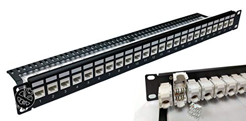 Electriduct 24-Port CAT6A ungeschirmtes 1U Patchpanel 48,3 cm geladen mit werkzeuglosen Keystone-Buchsen, Rackmount oder Wandhalterung von Electriduct