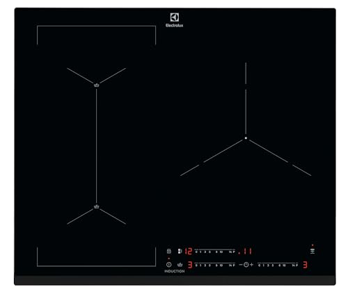 Electrolux EIS62341 Induktionsplatte, 60 cm und 3 Zonen, Brückefunktion, Touch-Steuerung, Timer, Sensor, Anschluss mit kompatibler Dunstabzugshaube, abgeschrägt, extraflach, Schwarz von Electrolux