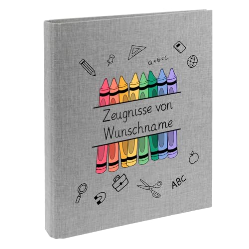 Personalisierte Zeugnismappe Ordner A4 für Zeugnisse – mit Wunschname & Schul-Motiv – Geschenk zur Einschulung, Schulabschluss oder erstem Zeugnis von Elefantasie