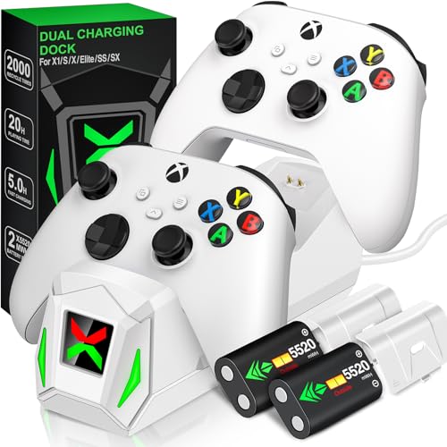 Elegamefy Akku für Xbox Controller mit Ladestation, Wiederaufladbare Akku Pack für Xbox Serie X/S/Xbox One/One S/X/Elite mit 4 Akkudeckeln(Ohne Controller) von Elegamefy