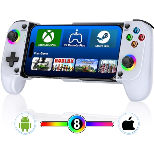 Elegamefy Handy Controller für iPhone/Android, Smartphone Controller mit Aufgerüstet Joystick ohne Totzonen, RGB Licht Mobile Gaming Controller für Handy Unterstützung Handyhülle Elegamefy Handy Controller für iPhone/Android, Smartphone Controller mit Aufgerüstet Joystick ohne Totzonen, RGB Licht Mobile Gaming Controller für Handy Unterstützung Handyhülle von Elegamefy
