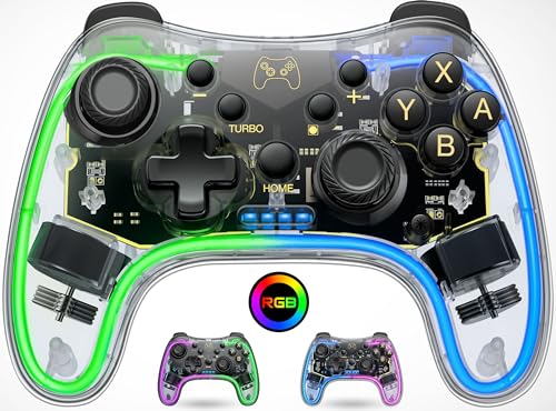 Elegamefy Controller für Nintendo Switch, Ersatz für Switch Controller Original mit RGB Licht, Wireless Switch Pro Controller Kompatibel PC/Android/iOS/Switch/Lite/OLED von Elegamefy