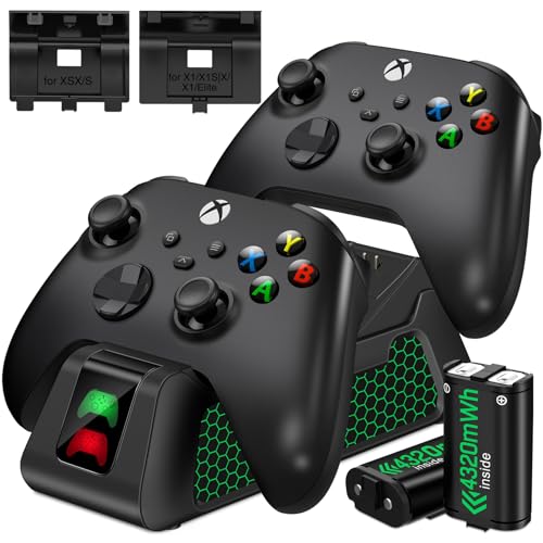 Wiederaufladbar Akku für Xbox Controller mit Ladestation, Akku Pack für Xbox Serie X/S/Xbox One/One S/X/Elite mit 4 Akkudeckeln(Ohne Controller) Batterie von Elegamefy