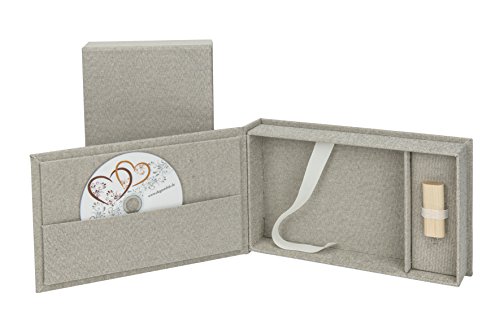 Elegantdisk Hochzeit USB/DVD-Aufbewahrungsbox mit Foto-Box 13x18 cm. Leinenstoff Farbe Grau von Elegantdisk