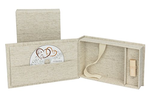 Elegantdisk Hochzeit USB/DVD-Aufbewahrungsbox mit Foto-Box 13x18 cm. Leinenstoff Farbe Natur von Elegantdisk