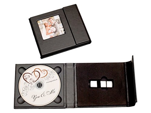 Elegantdisk Leder CD/USB-Case 16x13 cm mit Bildfenster. Weiß, Schwarz, Grau (02. Black) von Elegantdisk